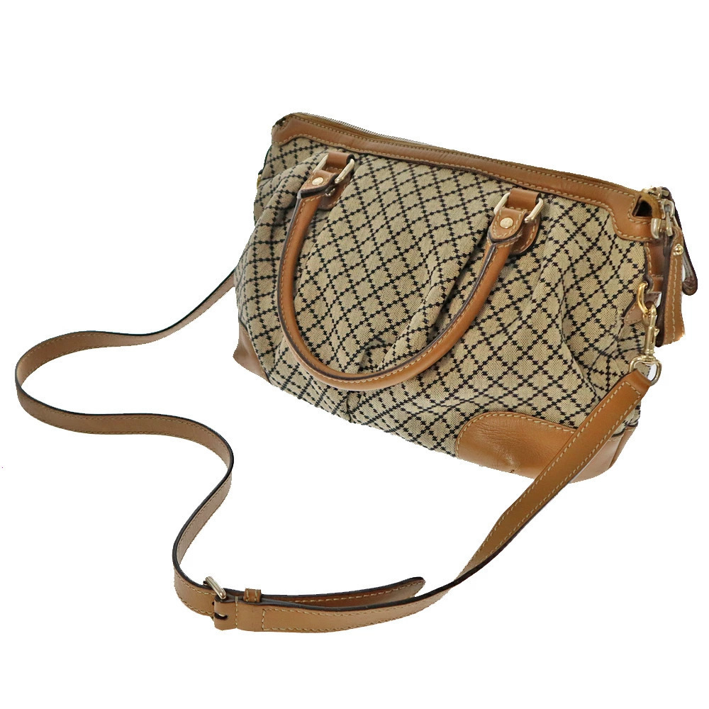 Gucci Shoulder Beige Leather Tote Handbag Diamante Crossbody Canvas Bag